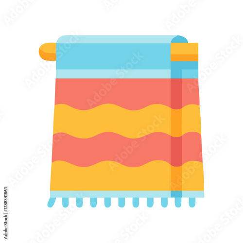 Colorful towel hanging on a rod against black backdrop