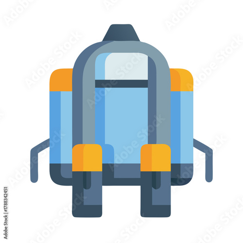 Stylized icon depicting a blue and orange colored jetpack