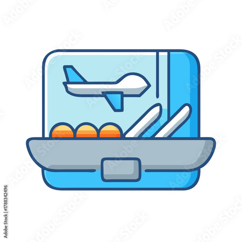 Airplane themed lunch box illustration for children travel meals