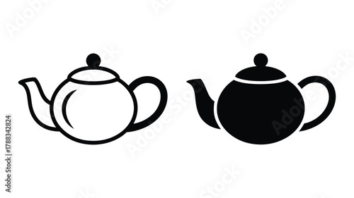 Vector art of simple yet elegant illustration of two teapots, one in white outline and the other in solid black