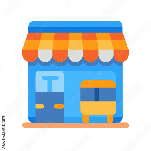 Flat design store facade with orange and blue color