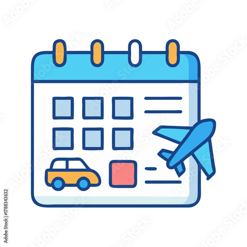 Travel planning with calendar showing car and airplane icon