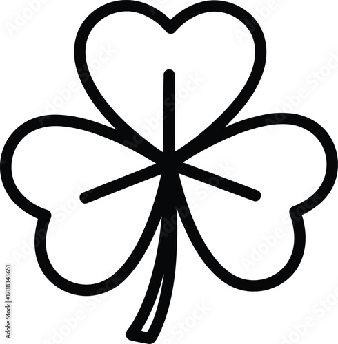 Outline of a three-leaf clover icon, simple luck symbol graphic art