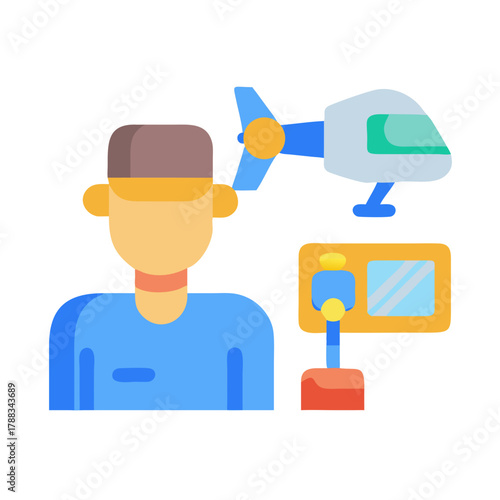 Flat design illustration of doctor with helicopter simulator equipment