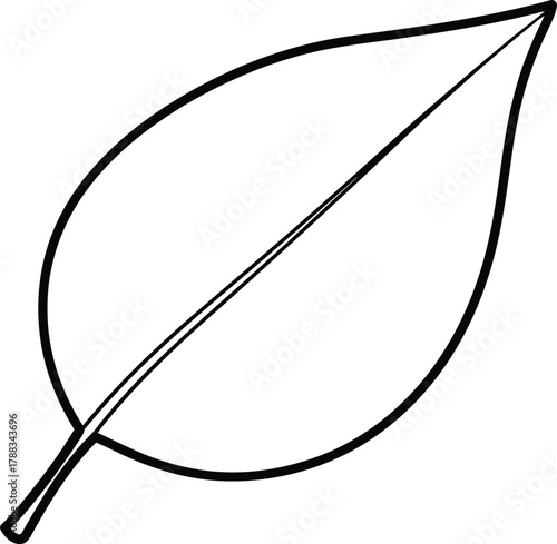 Minimalist outline drawing of a single leaf on white background