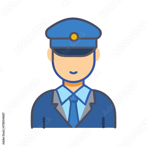 Flat design security guard avatar in uniform with hat
