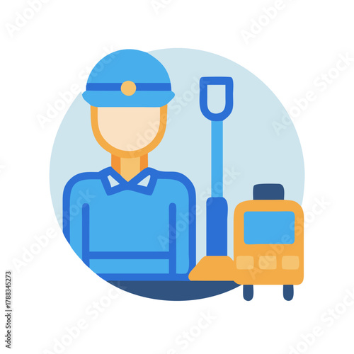 Airport worker with luggage and baggage claim flat icon