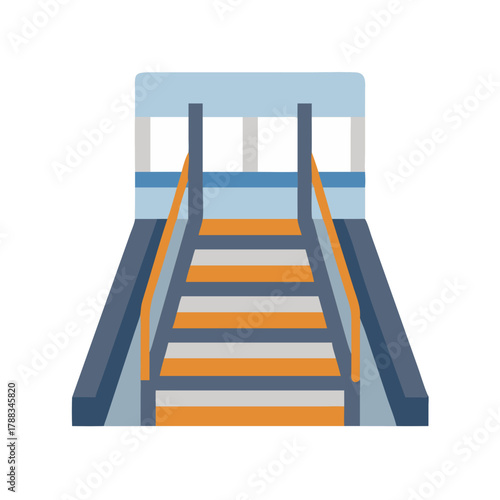 Stylized graphic of airplane boarding stairs against a black backdrop