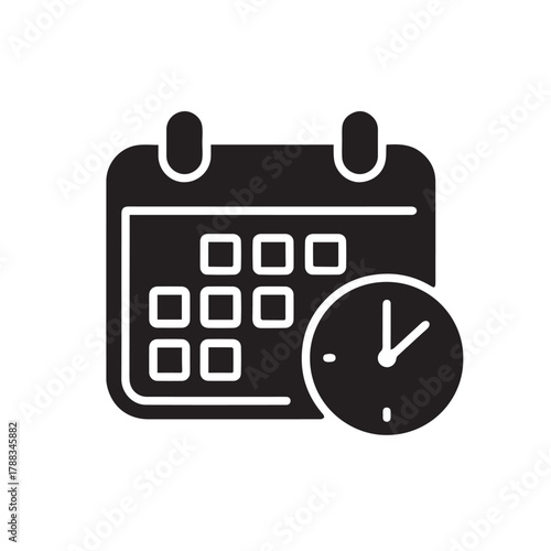 Black calendar with clock for scheduling tasks