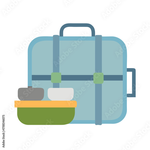 Modern blue lunchbox with food containers against a black background