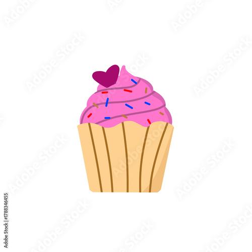 Strawberry cupcake illustration. Strawberry cupcake icon. Cupcake logo cartoon. Cupcake icon art