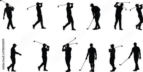 golf, golfer, swing, silhouette, sport, athlete, club, motion, action, player, training, exercise, posture, movement, practice, golf player, golf swing, golf motion, sports silhouette,