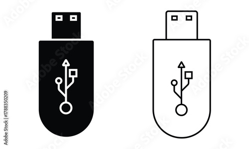 USB pendrive icon vector. USB flash drive icon symbol collection. Silhouette of outline USB Pendrive, electronic, storage device vector icon set. Vector illustration.