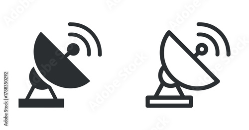 Satellite antenna vector icon set dish radar receiver signal equipment communication television broadcast technology isolated professional high quality