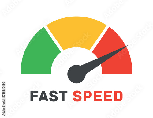 Fast speed vector icon with speedometer gauge fast performance indicator exactly 120 characters