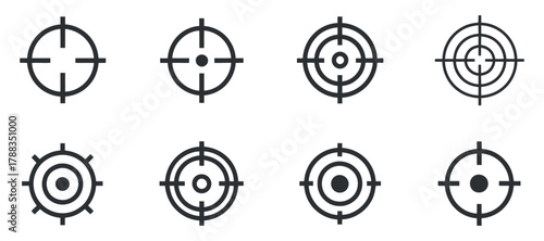 Set of various crosshairs aim target pointer symbol for shooter or navigation with clean composition and high quality vector graphic