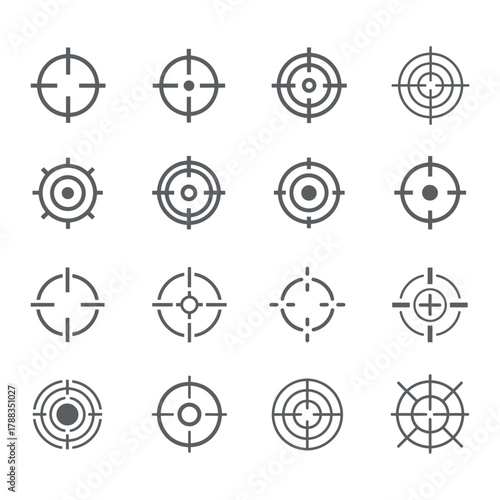 Set of various crosshairs aim target pointer symbol for shooter or navigation with clean composition and high quality vector graphic