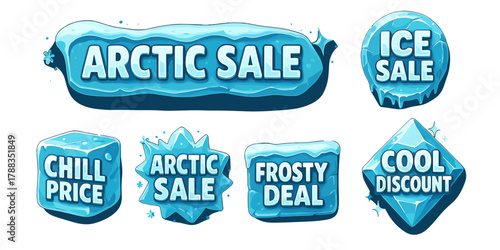 Arctic sale cartoon badges, ice and frosty discount