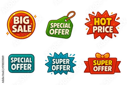 Big sale and special offer cartoon badges