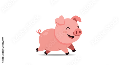 Happy and playful pink pig cartoon character running with a cheerful smile, illustrating a cute farm animal in a simple, clean style.
