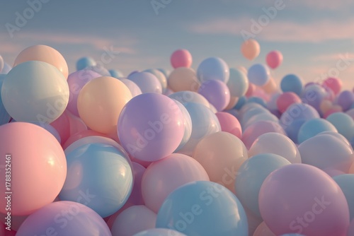 Colorful Pastel Balls Create a Dreamy Landscape During Sunset