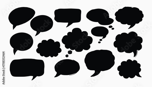 Black Comic Bubble Pack – Speech & Thought Shapes for Dialogue, Commentary & Visual Storytelling in White Background