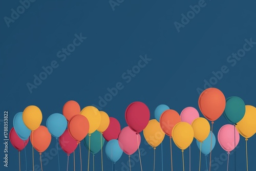 Colorful Balloons Floating Against a Vibrant Blue Background Create a Festive...