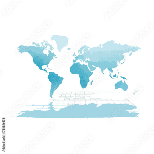Abstract World Map with Grid in Blue, Isolated on White