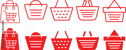 shopping basket icons  vector cart, grocery basket shopping bag icon