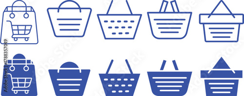 shopping basket icons  vector cart, grocery basket shopping bag icon