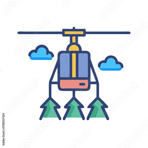 Ski lift with trees icon on black background