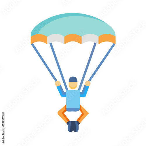 Flat design illustration of a skydiver with blue parachute