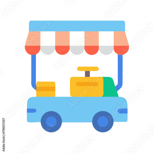 Flat illustration of light blue street food cart design