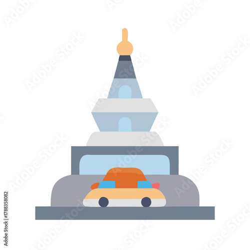 Flat vector design illustration of Boudhanath stupa in Kathmandu