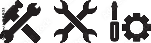 wrench, spanner, screwdriver, gear,icon industrial, tools, mechanical, monochrome, silhouette, vector icons