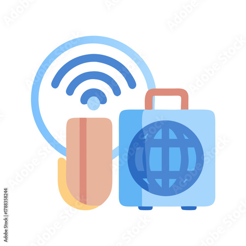 Worldwide travel connection symbol illustration icon and suitcase graphic