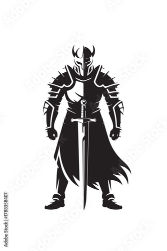 knight frontline warrior holding greatsword tip touching ground vector