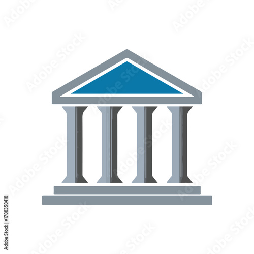 Elegant Courthouse Icon Blue Roof Four Pillars