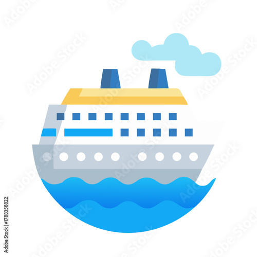 Flat design cruise ship sailing on wavy blue sea