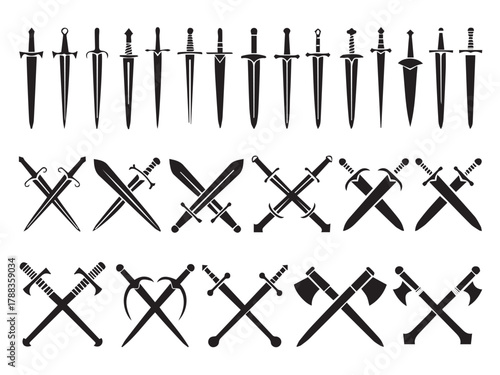 sword pack of sword and crossed weapon silhouettes for graphic use