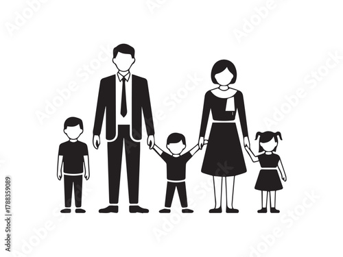 family illustration nuclear family with two parents and three children