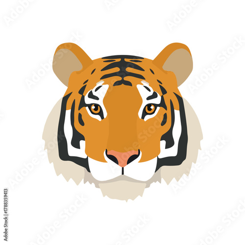 Geometric Tiger Head Modern Animal Portrait on White