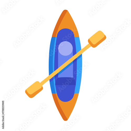 Isolated blue and orange kayak with paddle against black