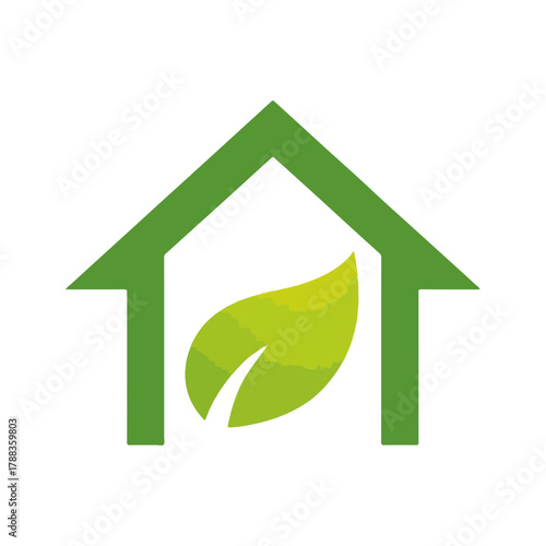 Green Eco-Friendly House Logo with Leaf Element