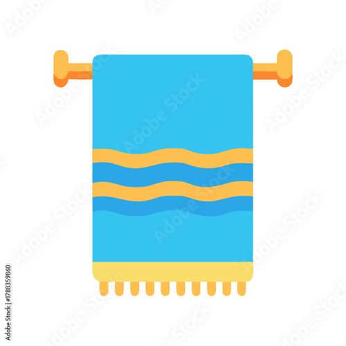 Flat design illustration of blue towel on towel rack