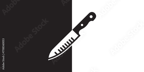 knife hanging handle hole negative space black white design