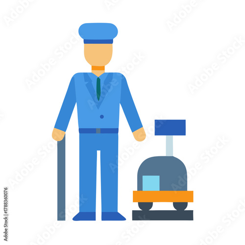 Simple vector graphic of a porter with luggage carrier