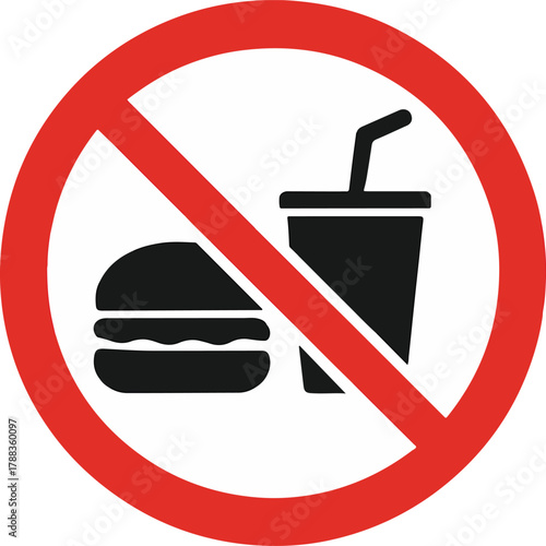 Minimalist No Eating or Drinking Vector Icon Red Prohibition Symbol