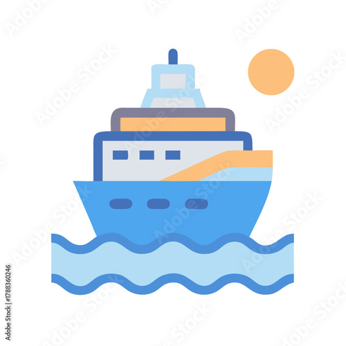 Flat vector illustration of cruise ship at night