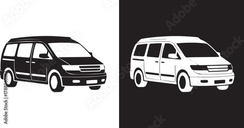 minivan inversion graphic black van on white and white van on black